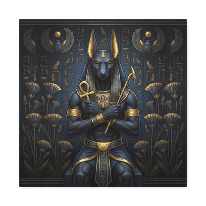 Anubis Egyptian jackal god canvas as gallery wall centerpiece with Tutankhamun and Eye of Horus set