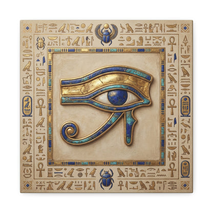 Close-up matte canvas terracotta texture detail on boho Eye of Horus Egyptian protection print