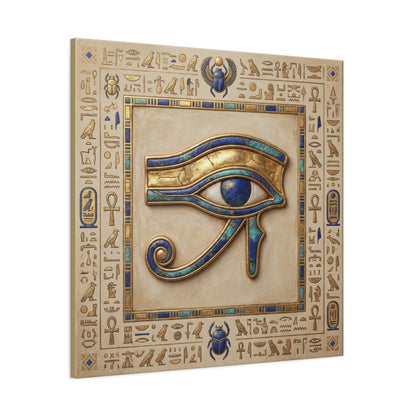 Boho Eye of Horus canvas as gallery wall centerpiece with Sacred Wadjet and Aten Sun three-piece set