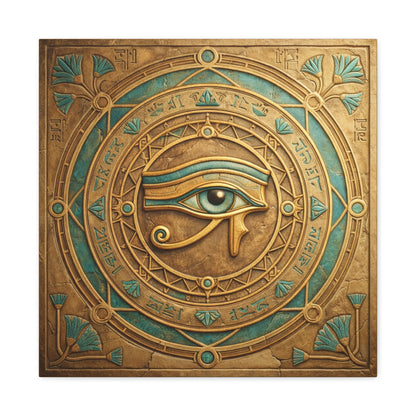 Close-up matte canvas texture and lapis blue ink detail on Eye of Horus Egyptian portal print
