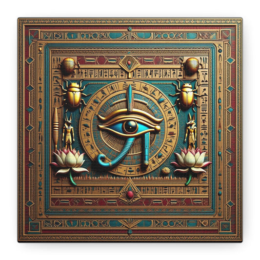 Boho Eye of Horus housewarming gift canvas styled in modern living room with linen sofa