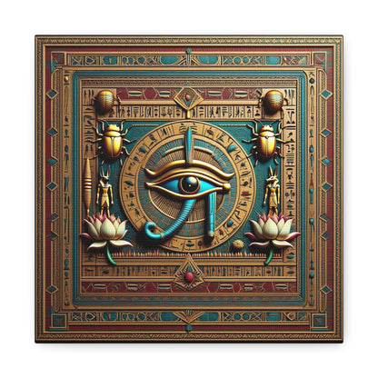 Eye of Horus spiritual gift canvas in meditation corner with linen pillows and warm decor