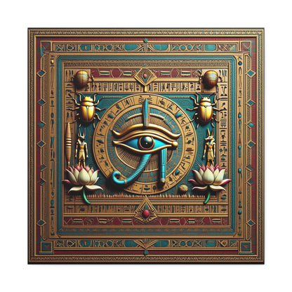 Eye of Horus boho gift canvas in modern reading nook — meaningful Egyptian present idea
