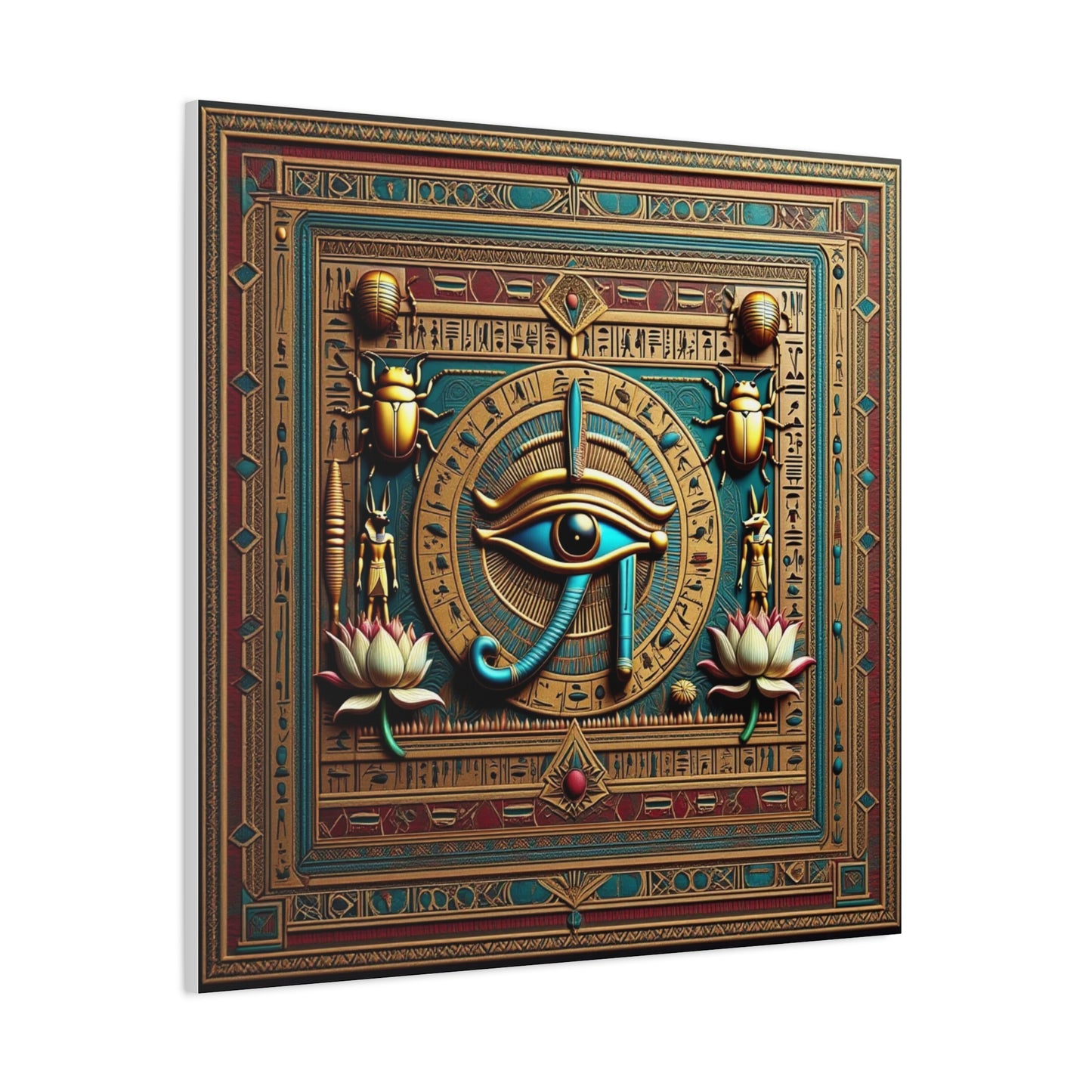 Eye of Horus boho canvas in modern dining room as housewarming gift idea Egyptian decor