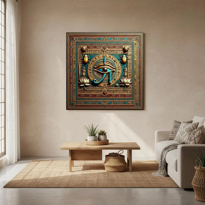 Eye of Horus boho spiritual gift canvas — meaningful Egyptian housewarming wall art with meaning card