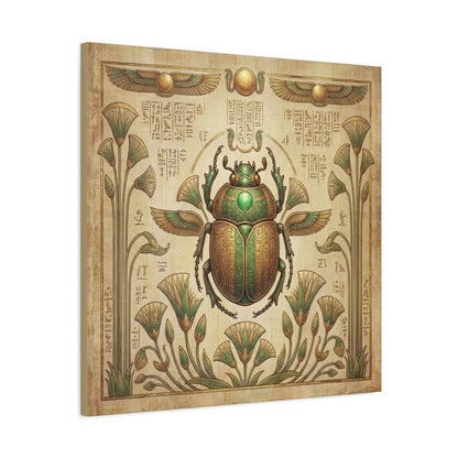 Luxury golden scarab Egyptian canvas in modern study with walnut desk and brass lamp