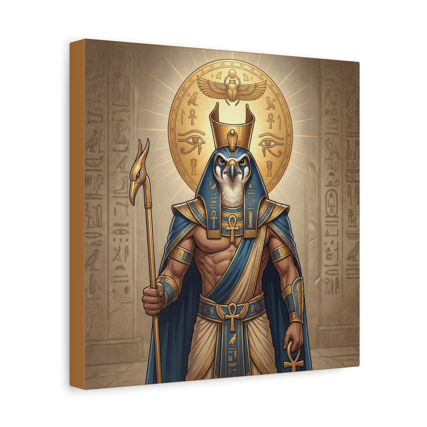 Horus sun disc canvas as gallery wall centerpiece with Eye of Ra and Aten Sun masculine triptych