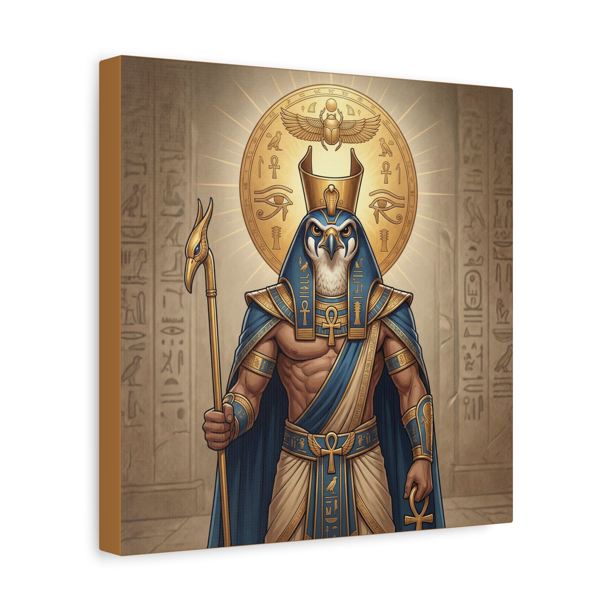 Horus sun disc canvas as gallery wall centerpiece with Eye of Ra and Aten Sun masculine triptych