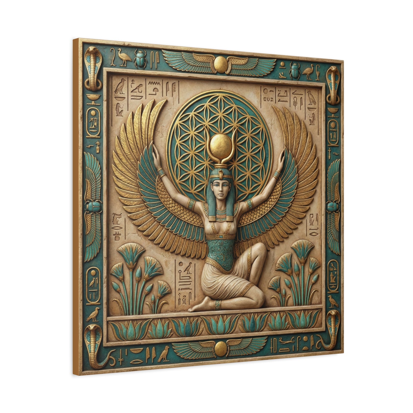 Divine feminine Isis wings canvas as gallery wall centerpiece with Hathor and Nut triptych