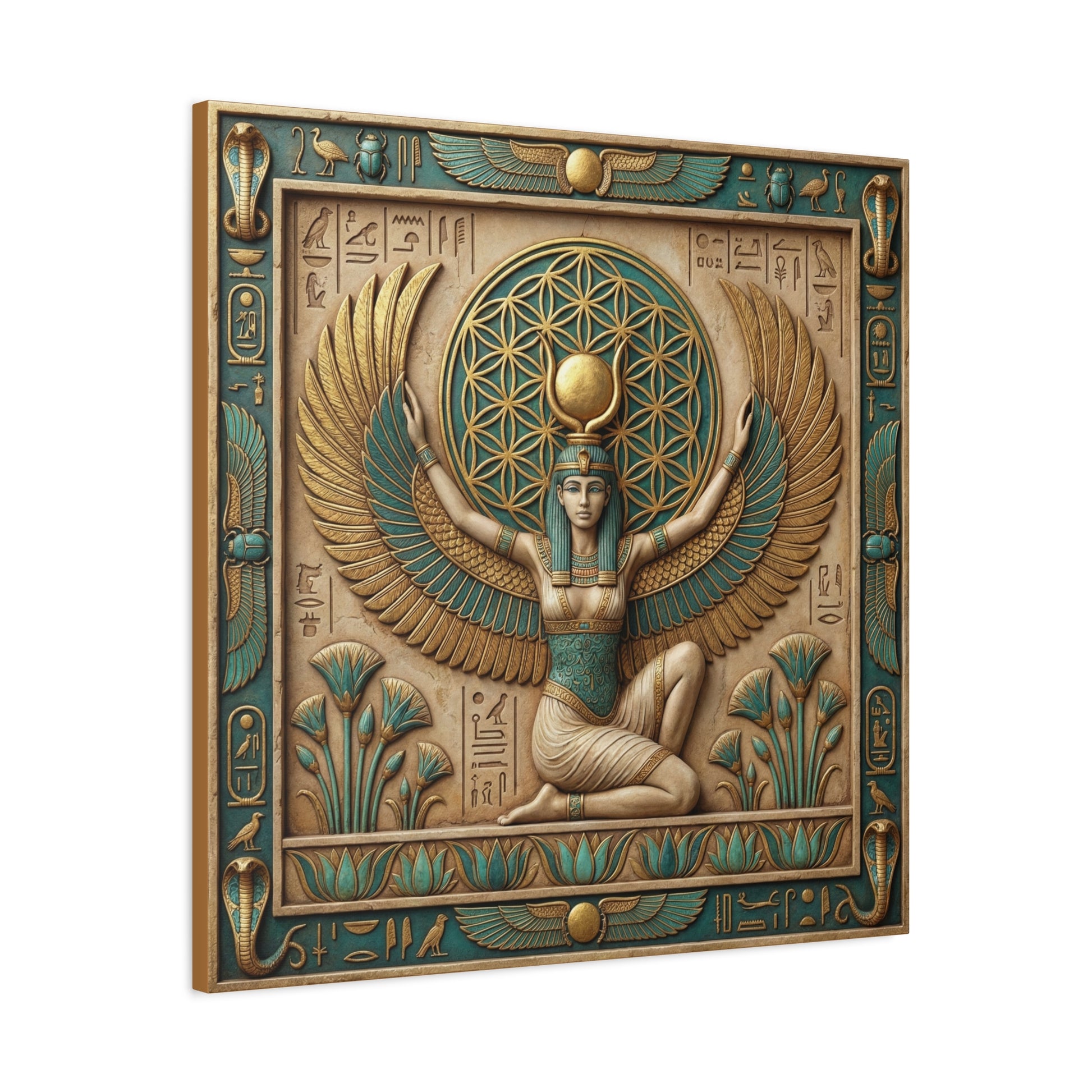 Divine feminine Isis wings canvas as gallery wall centerpiece with Hathor and Nut triptych