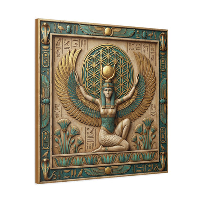 Divine feminine Isis wings canvas as gallery wall centerpiece with Hathor and Nut triptych