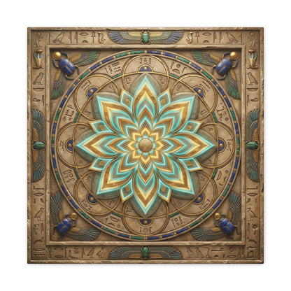 Close-up matte canvas texture detail on Egyptian lotus mandala sacred geometry print