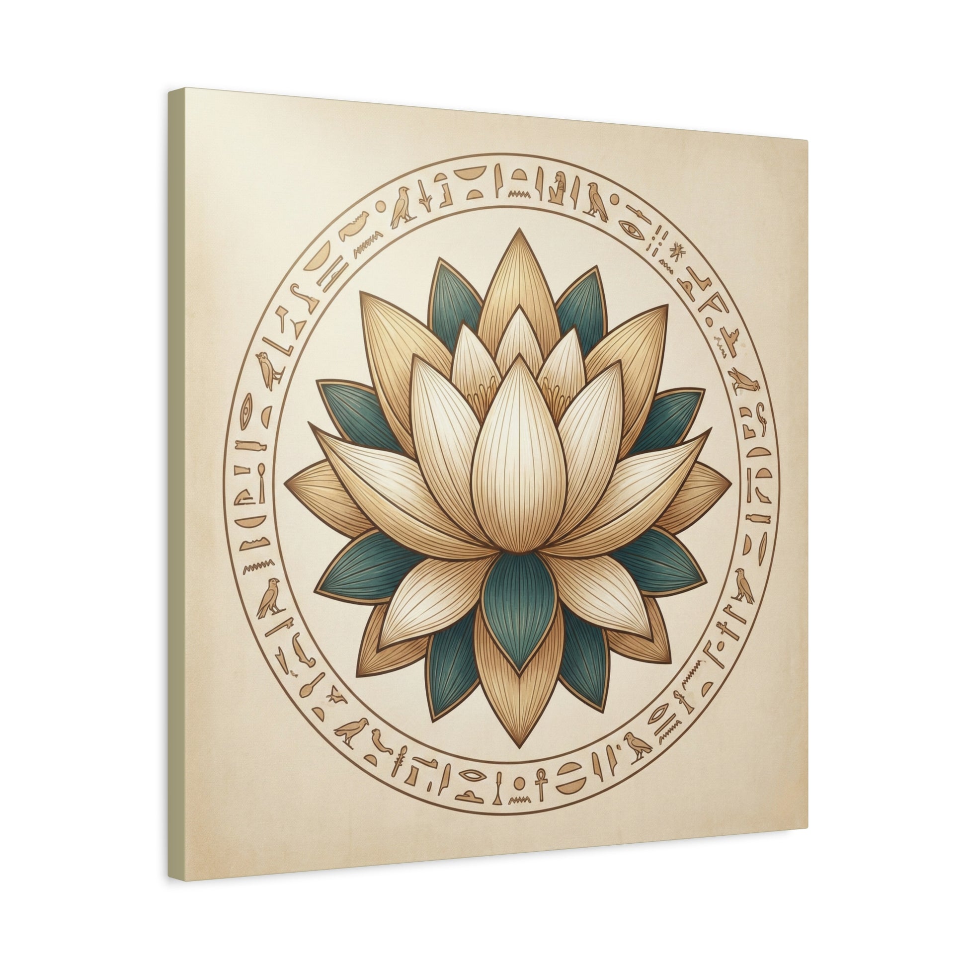 Egyptian temple sacred canvas in modern entryway with brass console — history wall art