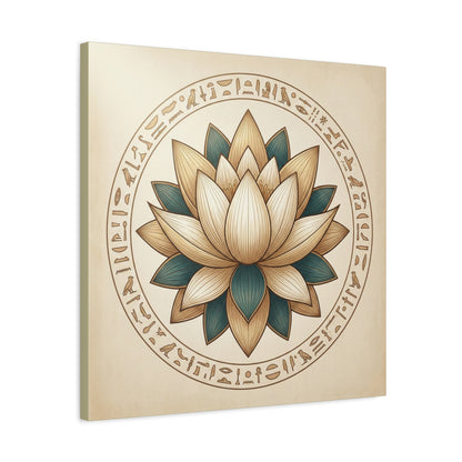 Egyptian temple sacred canvas in modern entryway with brass console — history wall art