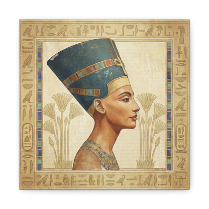 Nefertiti Egyptian canvas in dressing room with brass console — feminine luxury wall art