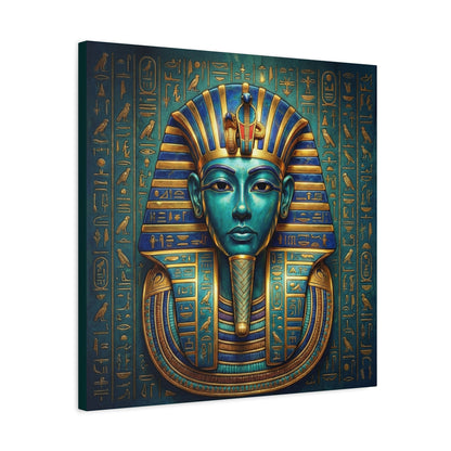 Royal pharaoh mask canvas in modern study with leather chair and brass accents