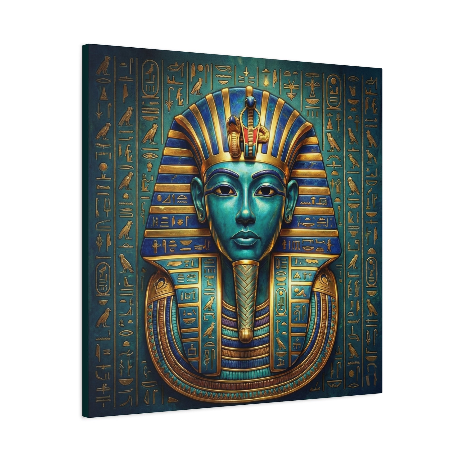 Pharaoh mask royal canvas as gallery wall centerpiece with Tutankhamun and Anubis triptych
