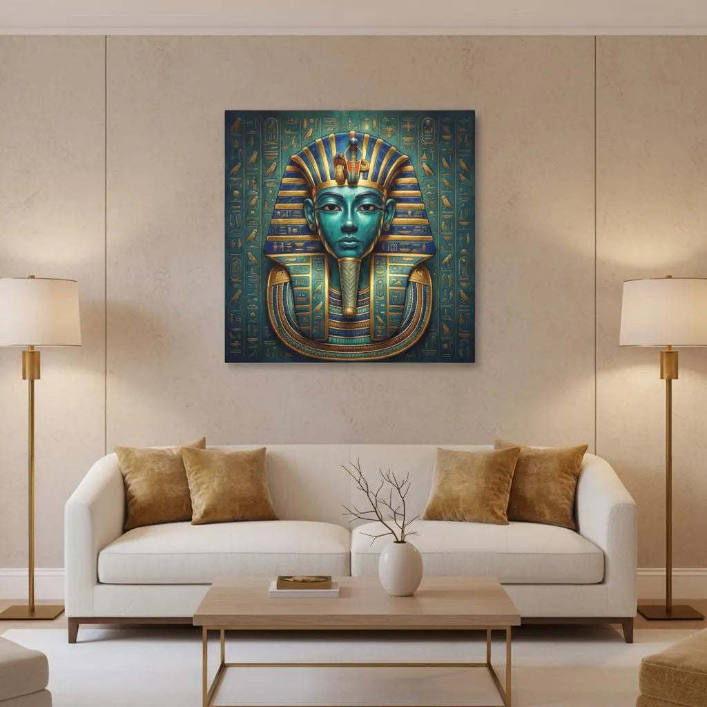 Pharaoh mask royal power Egyptian canvas — immortal authority luxury wall art for office and study