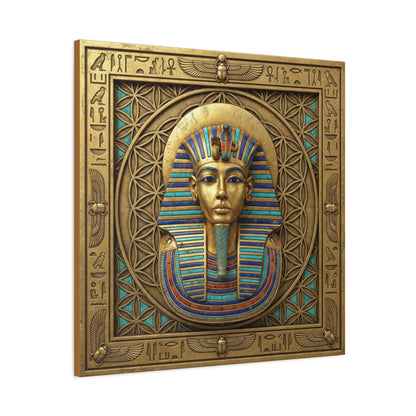 Pharaoh solar crown canvas in dining room with brass pendant — luxury Egyptian leadership decor