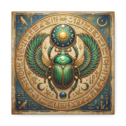 Sacred Egyptian scarab canvas as gallery wall centerpiece with Eye of Horus and Ankh trinity set