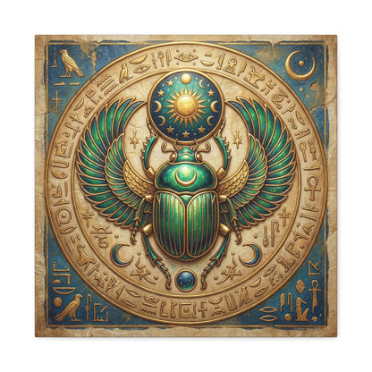 Close-up matte canvas texture detail on Egyptian sacred scarab protection print