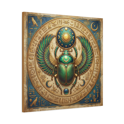 Sacred scarab protection canvas above sacred altar with candles in meditation room