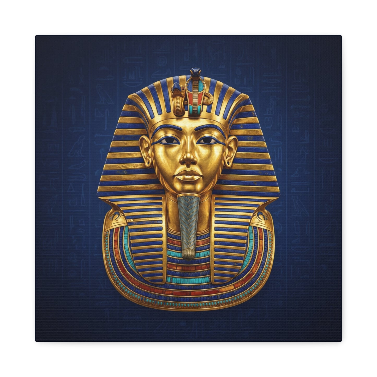 Close-up matte canvas texture detail on Tutankhamun pharaoh mask Egyptian wall art print