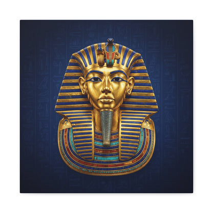 Close-up matte canvas texture detail on Tutankhamun pharaoh mask Egyptian wall art print