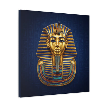 Tutankhamun Egyptian canvas in modern bedroom above mid century modern dresser — luxury wall art
