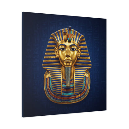 Tutankhamun Egyptian canvas in entryway with brass mirror — luxury statement wall art