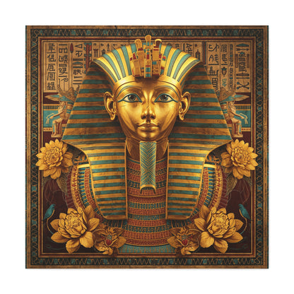 Close-up matte canvas texture and gold ink detail on Egyptian pharaoh divine royal print