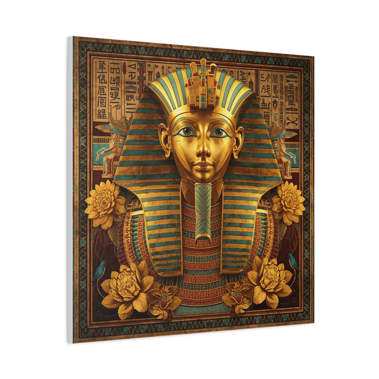 Egyptian pharaoh ceremonial canvas as gallery wall centerpiece with Tutankhamun and Pharaoh Mask set