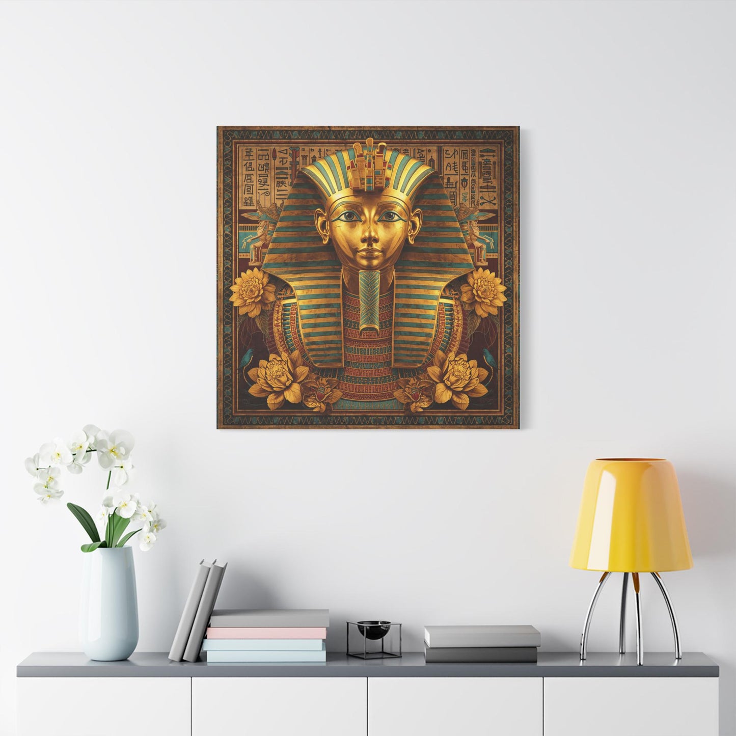 Egyptian pharaoh divine royal power canvas — luxury ceremonial wall art for living room and study